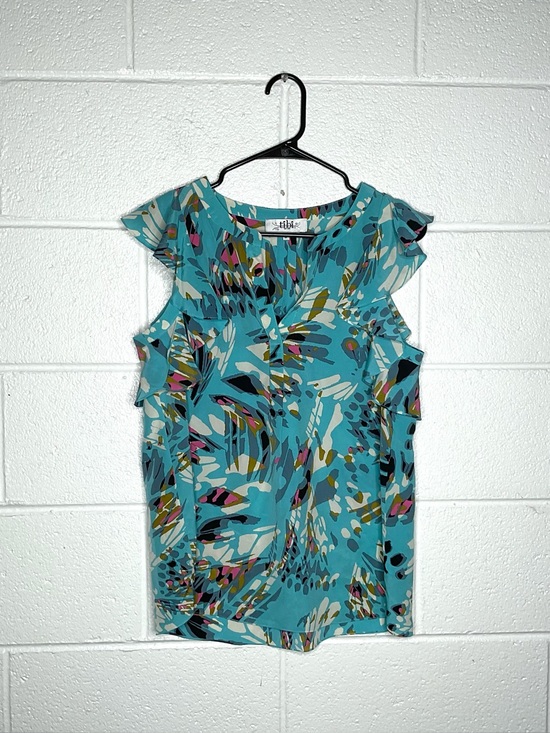 Tibi Tops - < Tibi New York 100% Silk Abstract Pattern Flutter Sleeve Blouse >